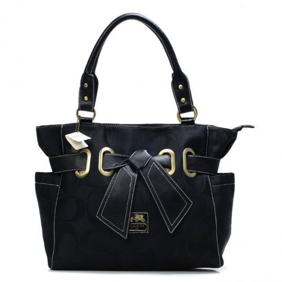 Coach Poppy Bowknot Signature Medium Black Totes ANB | Women